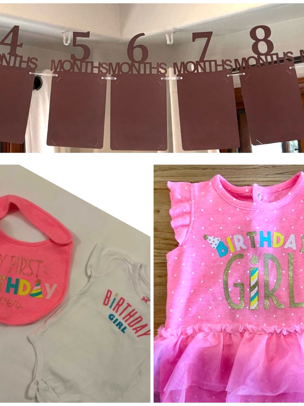 First birthday 3pc 12 months baby girl outfit set + 1-12 months photo banner